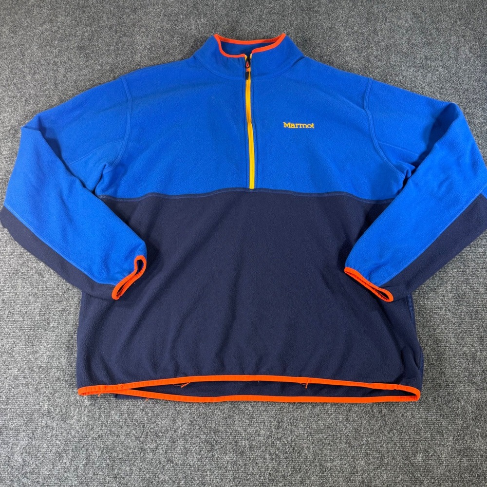 Marmot Mens XXL Fleece Pullover Quarter Zip Colorblock Blue Navy Orange M12650